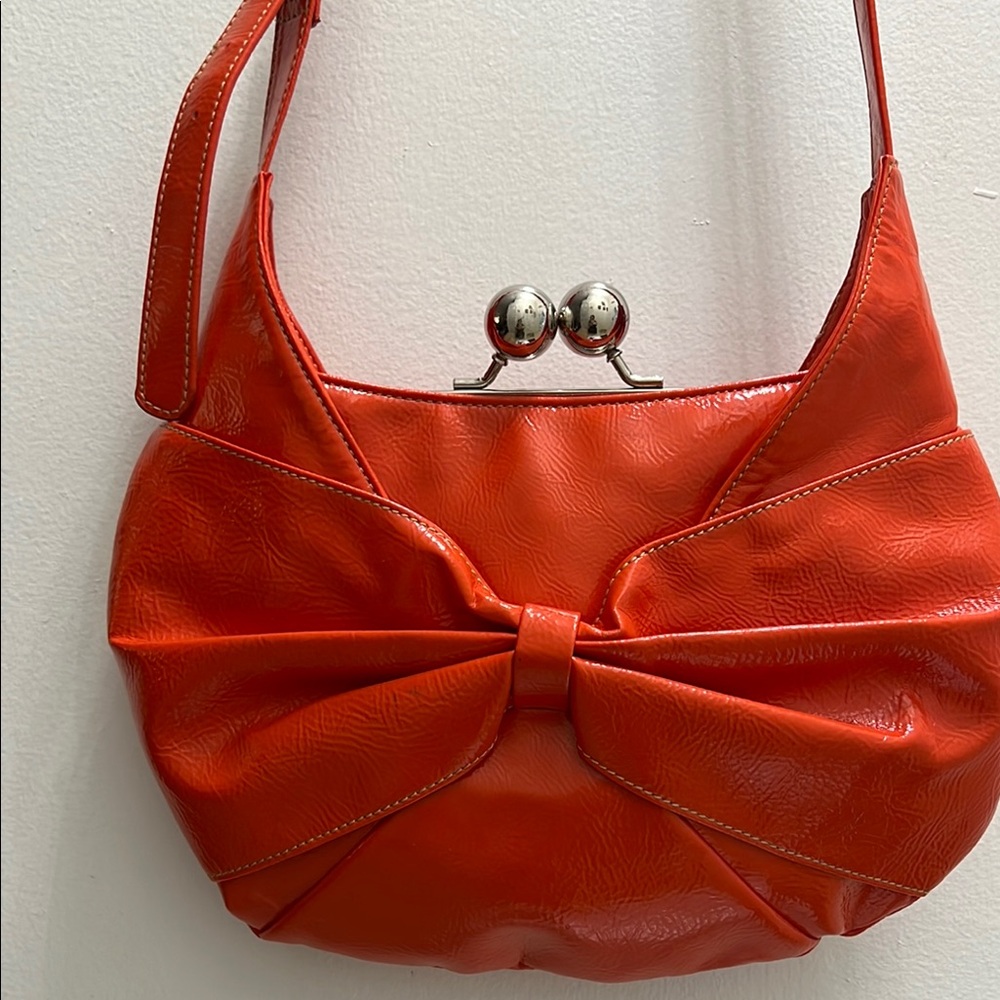 Kiss lock Elegant Orange Bow Clasp Bag